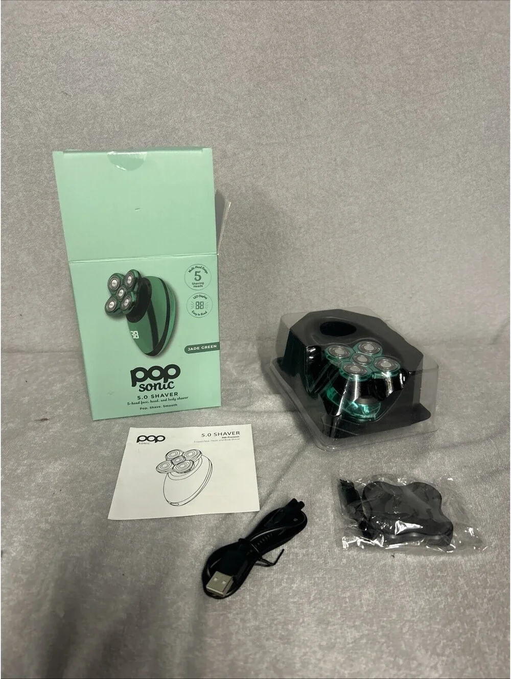 Pop Sonic 5.0 Shaver (5-Head Face, Head+Body Shaver) LED Display - Green